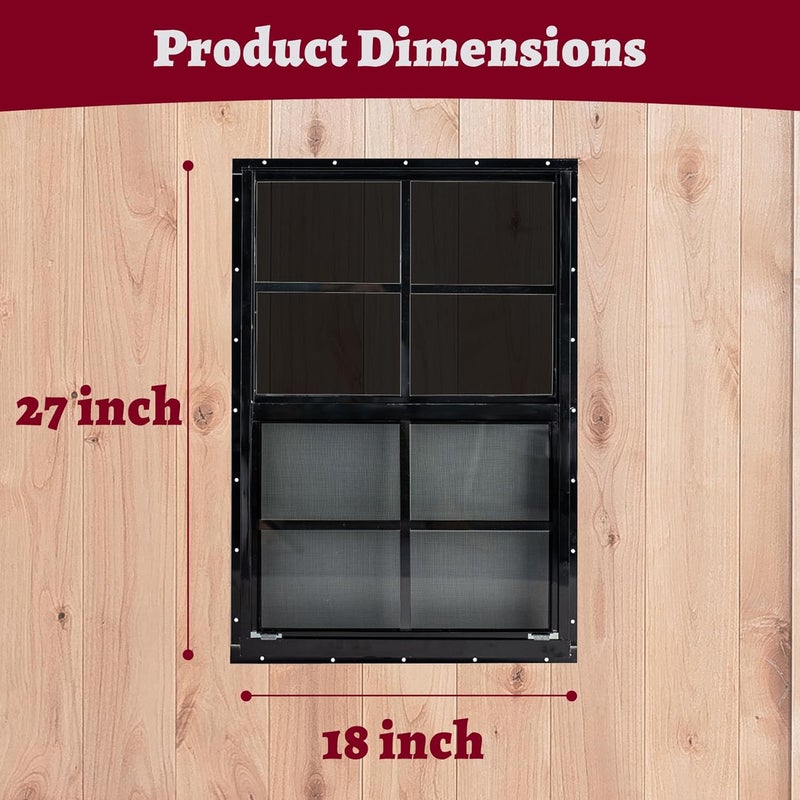 Shineforu 18" x 27" Black Shed Windows 2 Pack,Small Windows with Tempered Glass - Flush Mount | Ultimate Choice for Chicken Coop, Greenhouse, Garage, Playhouse - Image 4